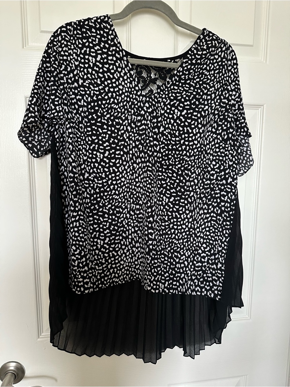 Black White Animal Print Chiffon Overlay Tunic Top XL
